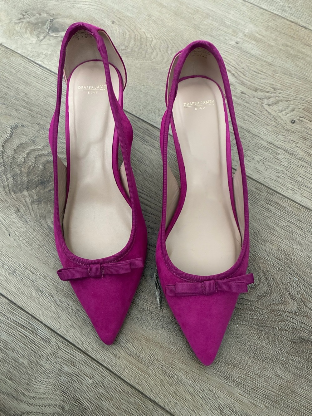 Draper James Suede Fuchsia Pointed Toe Slingback Flats bow